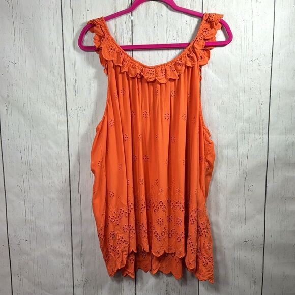 Torrid Eyelet Orange Ruffle Tie Front Womens Sleeveless Summer Casual Tank Top - Picture 13 of 13